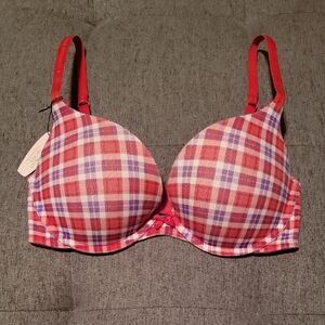Victoria's Secret Cotton Red Holiday Plaid Push Up Bra Sz. 34D